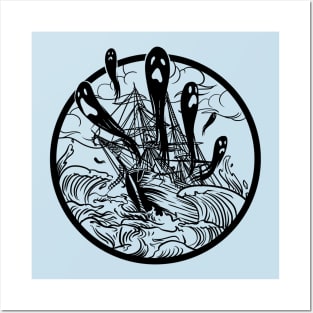 Ghost Ship Pirate Folklore Nautical Illustration Posters and Art
